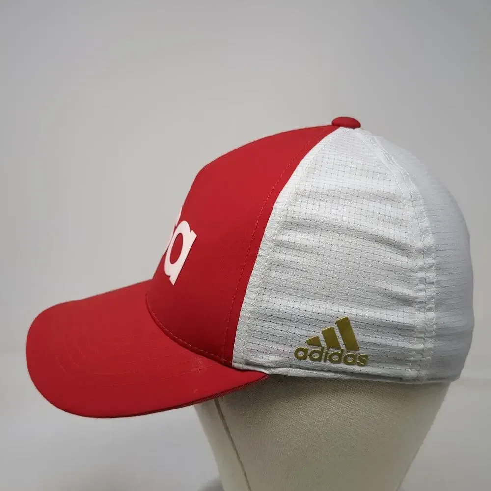 adidas 5 Panel Hat Red White M USA Mesh Flexfit Polyester Graphic Golf Sport